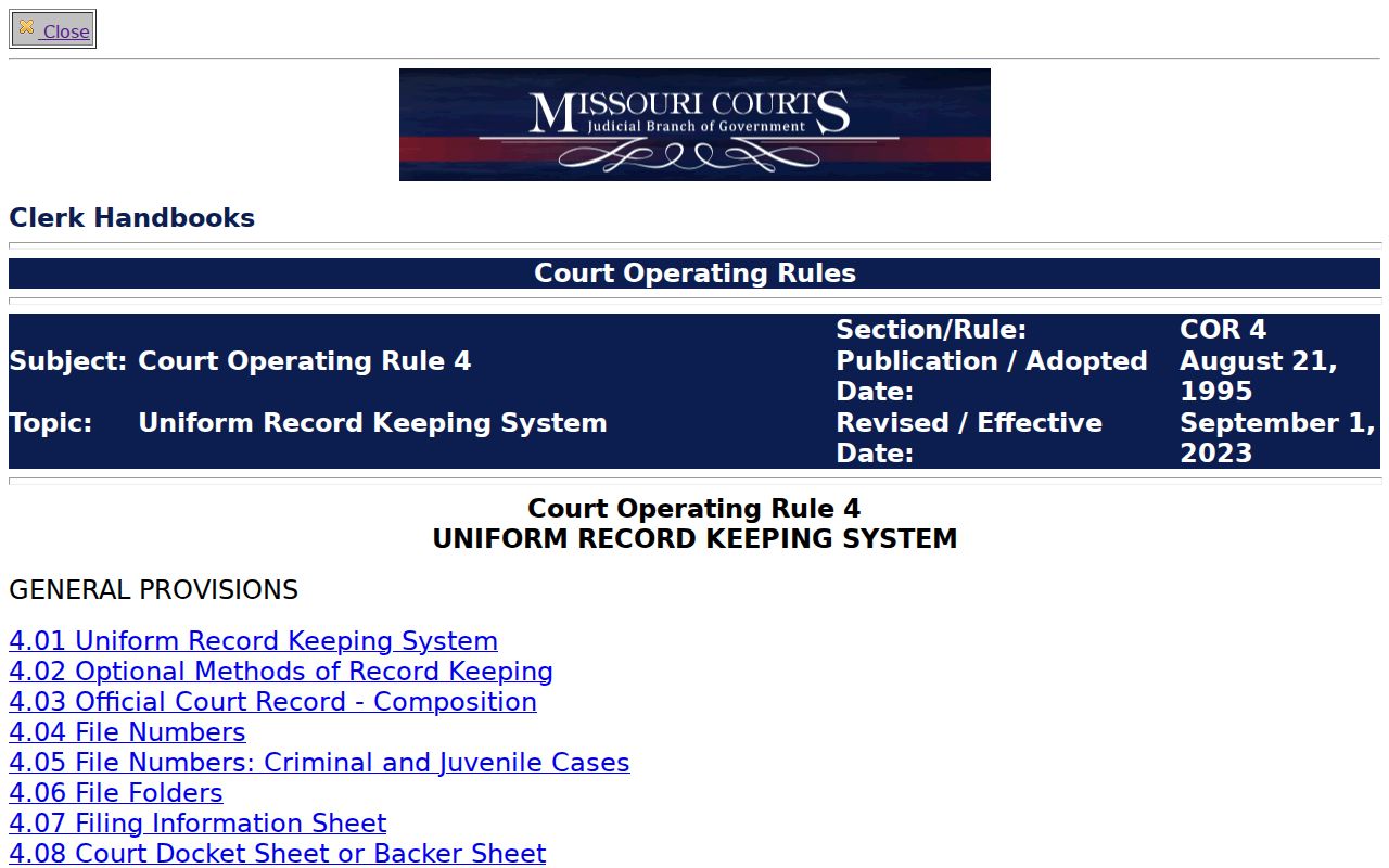 Lafayette County case search reference to Missouri Court Operating Rule 4