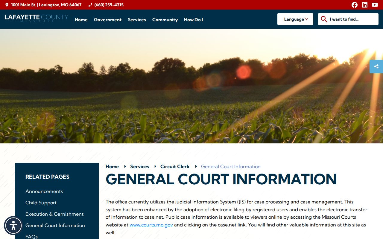 Lafayette County case search information about JIS and Case.net