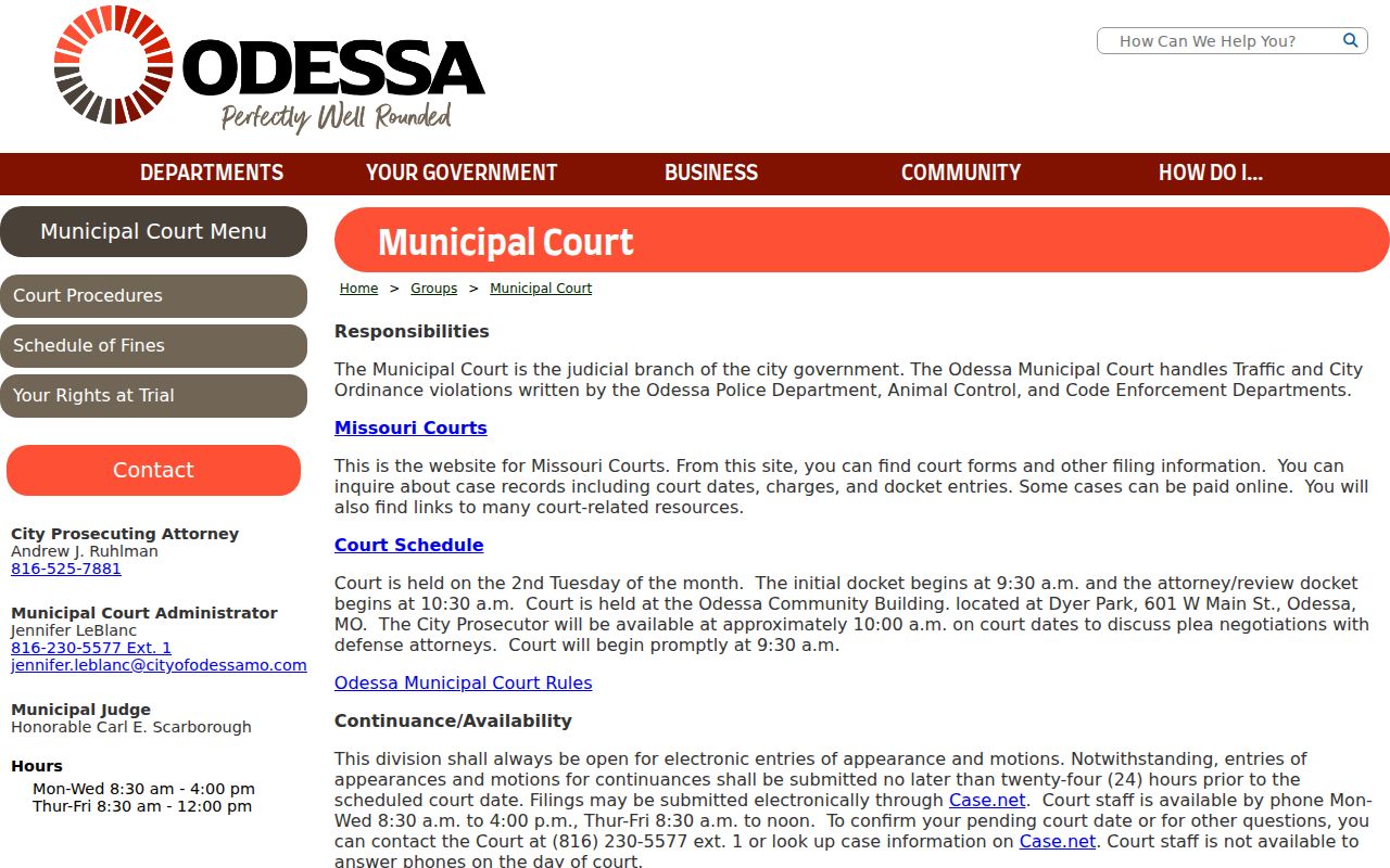 Odessa court docket and Municipal Court administration information