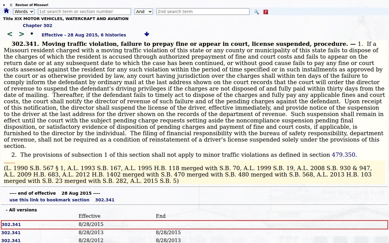 Lafayette County traffic court records failure-to-appear statute page